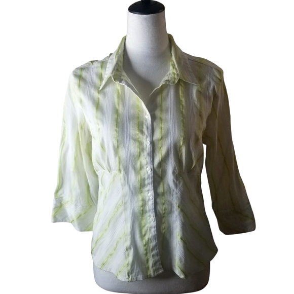 🦋Quizz Again Stretch Striped Collared Button Down Top - Picture 1 of 4